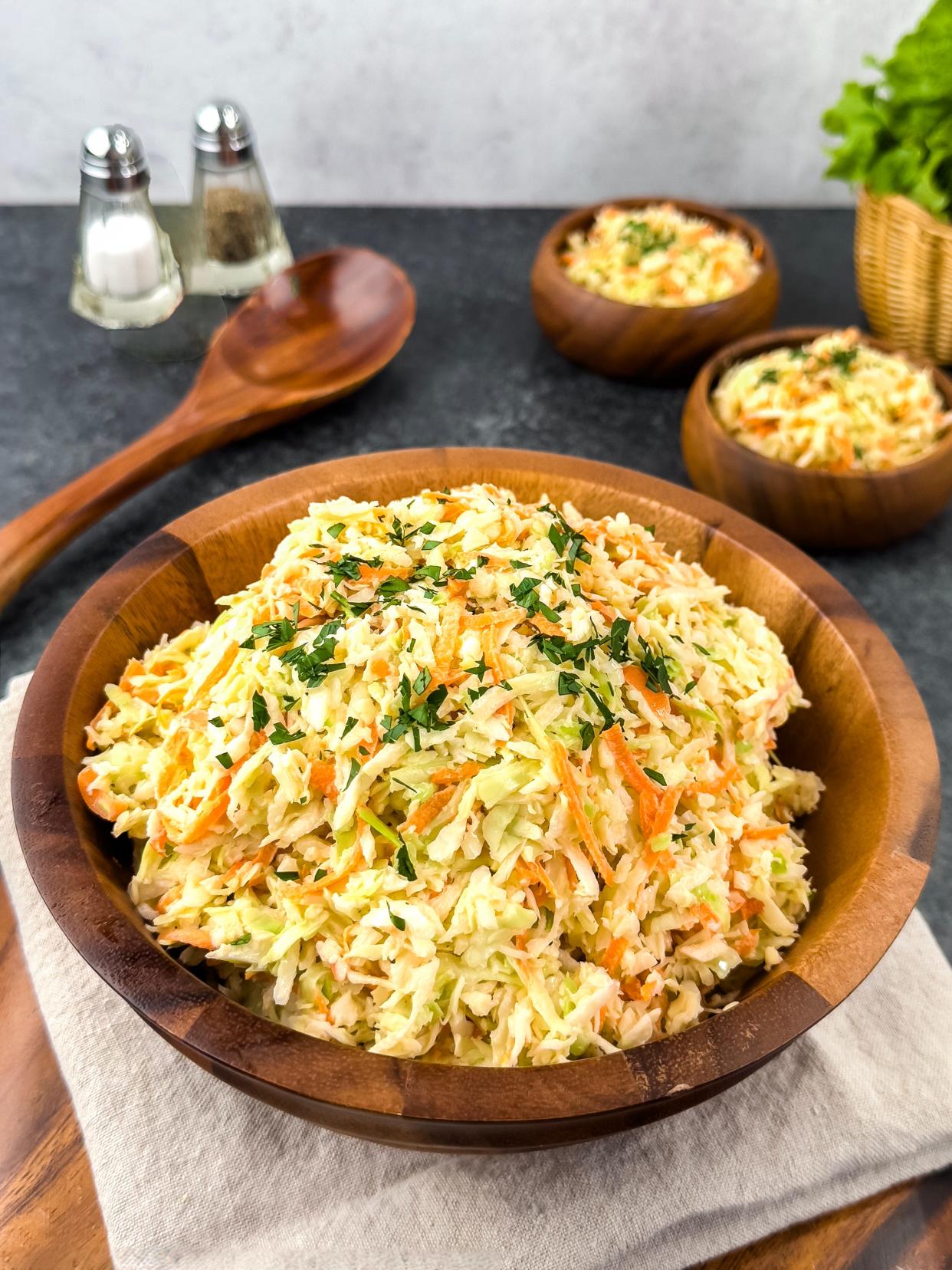 Coleslaw has numerous nutritional benefits, such as fiber, vitamins, and antioxidants from cabbage, carrots, celery, and onions.