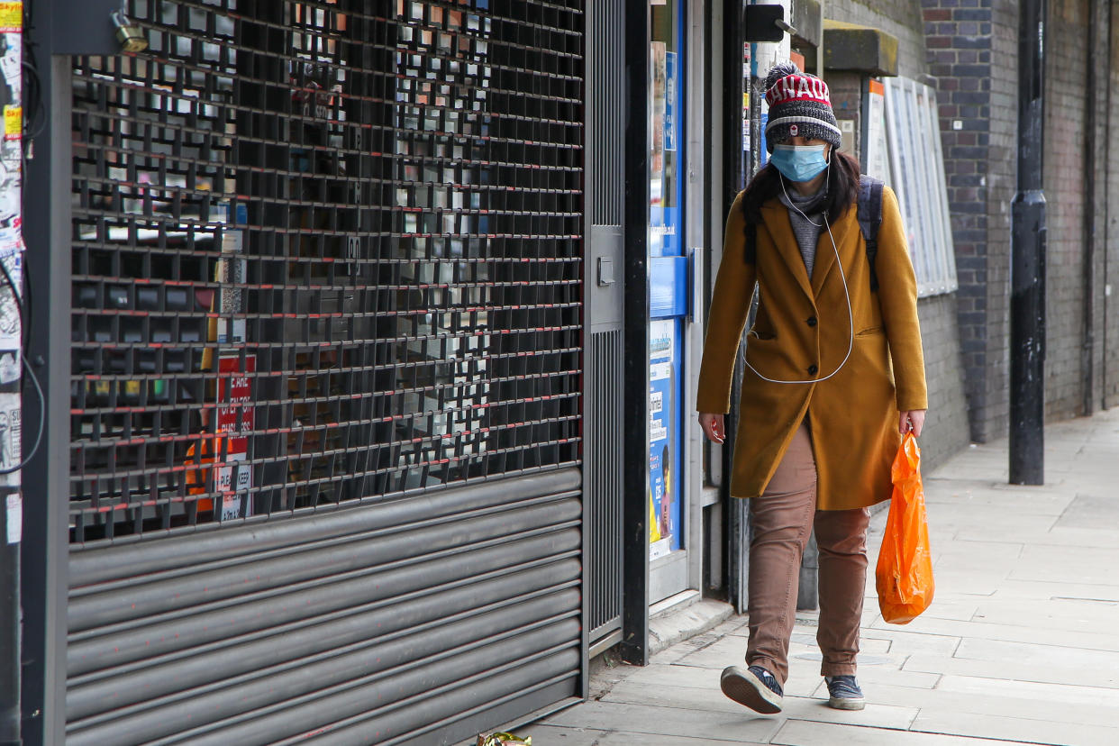  A man wearing a face mask as a precaution against the spread of covid-19 walks past a shop in London during the lockdown.
Prime Minister Boris Johnson has announced a roadmap to ease the lockdown restriction with primary and secondary school students to return back to schools on 8th March. (Photo by Dinendra Haria / SOPA Images/Sipa USA) 