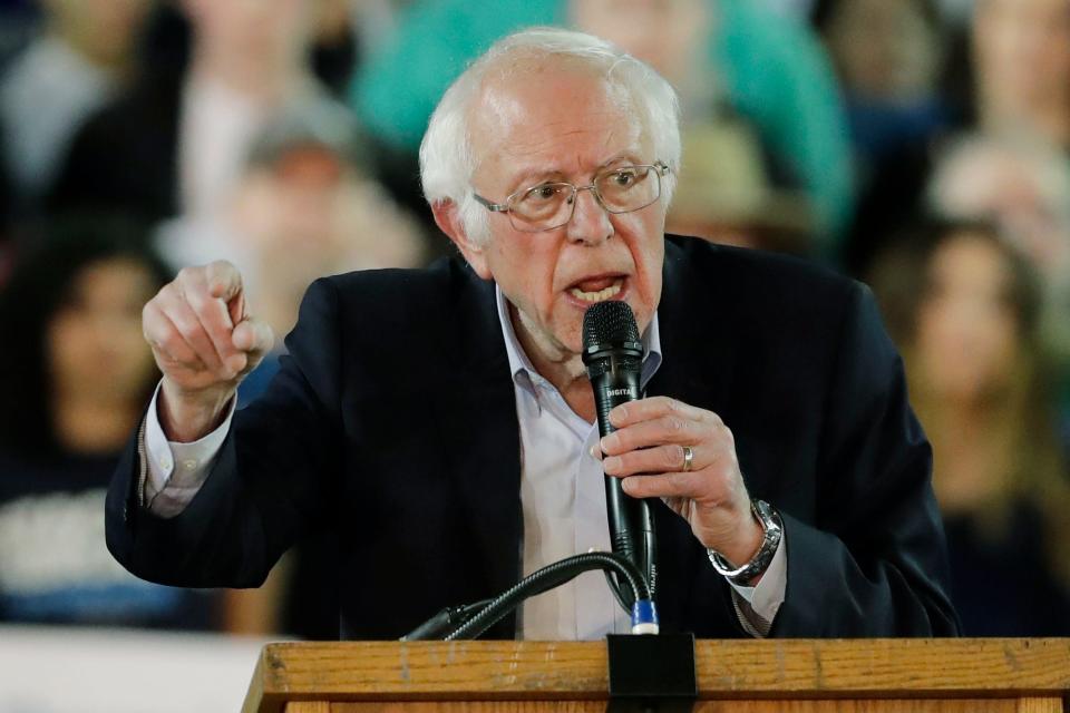 Democratic presidential candidate Bernie Sanders speaks at a campaign event in Tacoma, Washington, on Feb. 17, 2020.