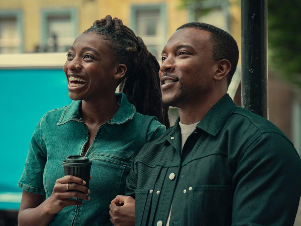 shelley and dushane in top boy, standing next to each other and smiling