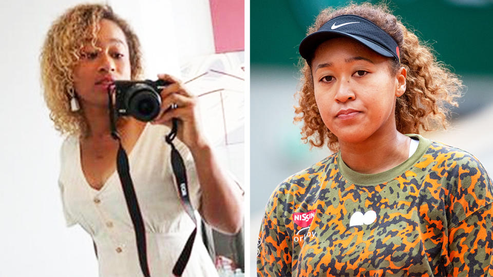 Mari Osaka (pictured left) taking a photo and (pictured right) Namoi Osaka during training.