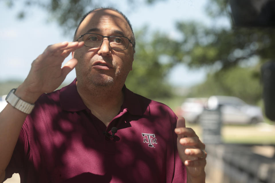 Andrew Dessler, professor of Atmospheric Science at Texas A&M University, speaks to The Associated Press about the science behind heat waves, Friday, June 7, 2024, at the university in College Station, Texas. (AP Photo/Lekan Oyekanmi)