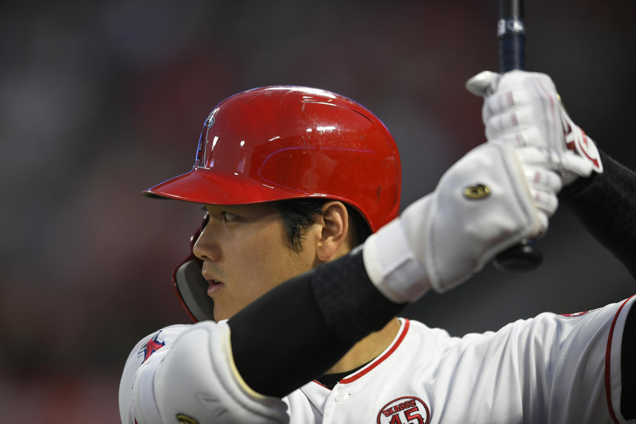 ANAHEIM, CA - AUGUST 30: Shohei Ohtani #17 of the Los Angeles Angels gets ready to bat against the Boston Red Sox in the first inning at Angel Stadium of Anaheim on August 30, 2019 in Anaheim, California. (Photo by John McCoy/Getty Images)