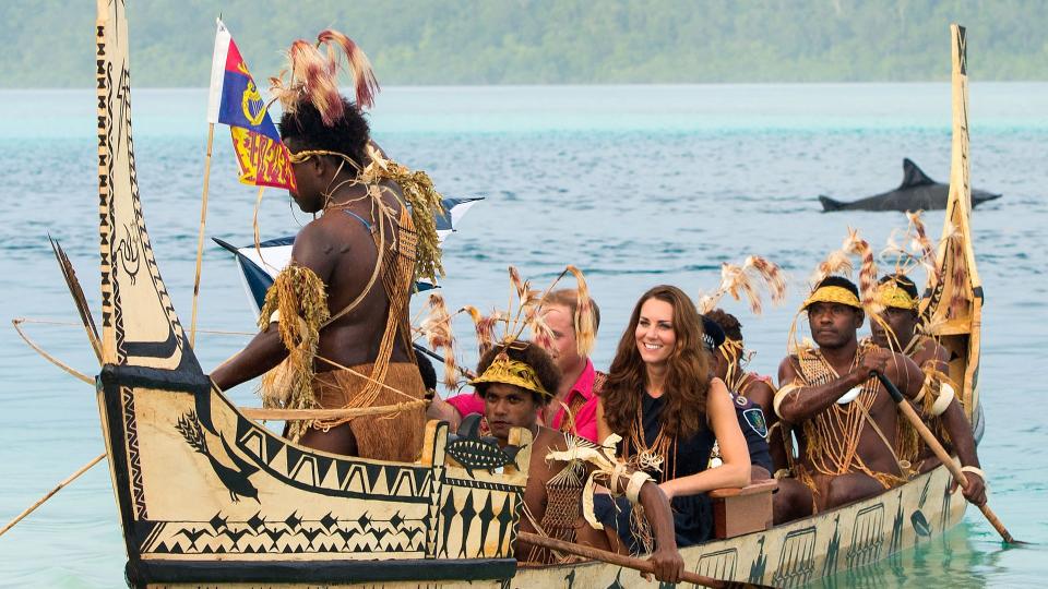 Prince William and Kate Middleton on a boat