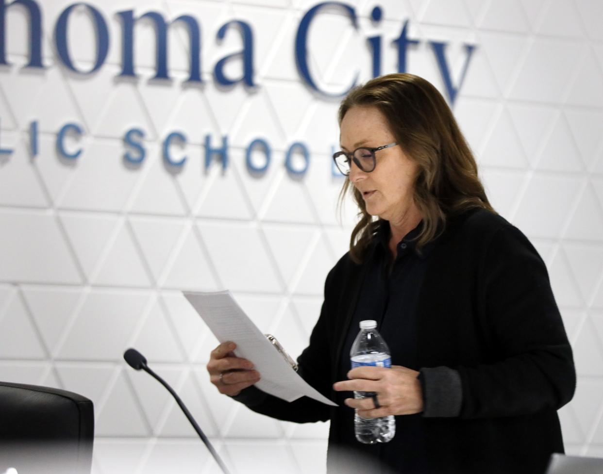 Oklahoma City Public Schools Board Chair Paula Lewis told fellow board members they needed to pass multiple items on the agenda for Monday's meeting to become compliant with a new state law.