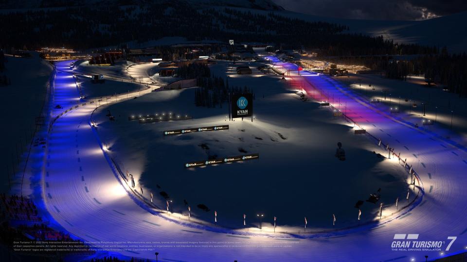 The new Lake Louise snow track at night, based in the Canadian Rockies.