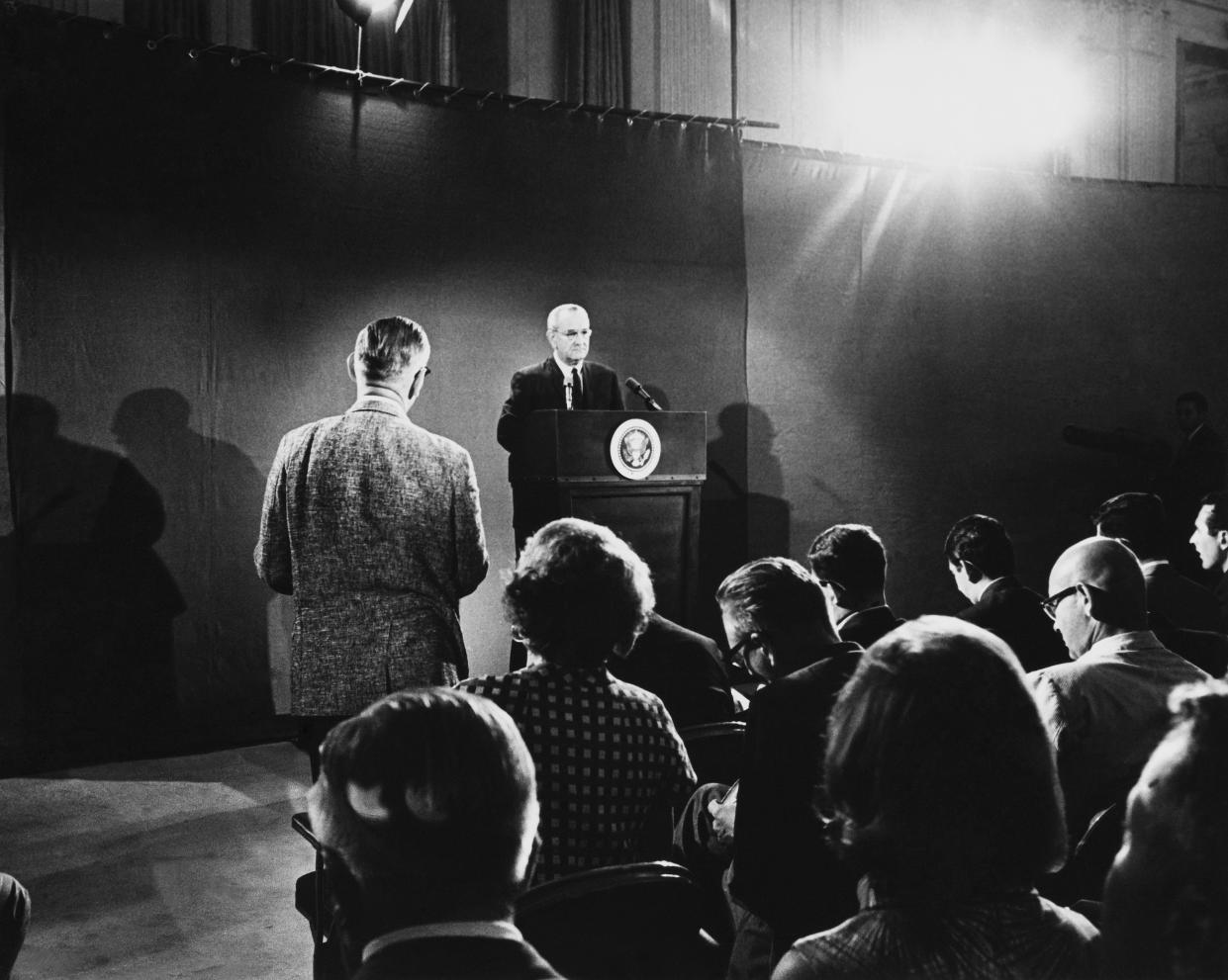 UNITED STATES - JANUARY 01:  Lyndon Johnson, President Of The United States During A Press Conference  (Photo by Keystone-France/Gamma-Keystone via Getty Images)