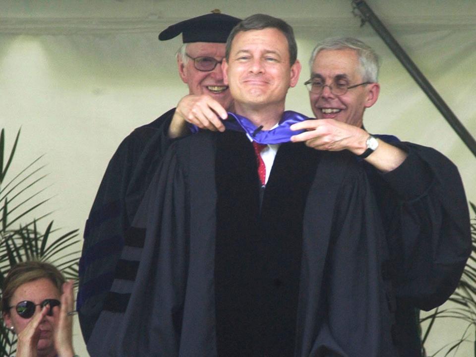 Chief Justice of the United States John Roberts is given an honorary degree from the College of the Holy Cross in 2007.