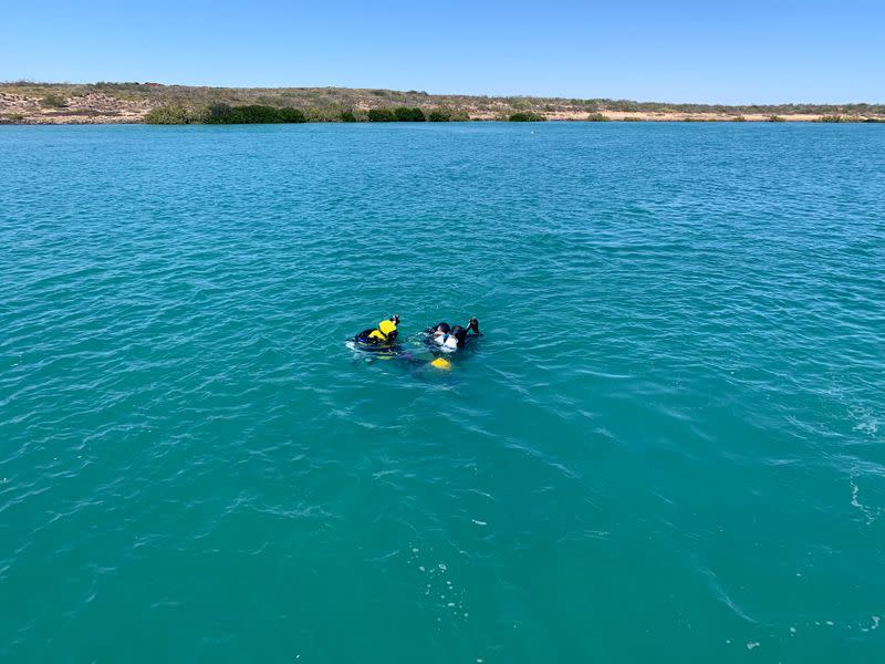 Divers from Deep History of Sea Country search for artefacts off Dampier Archipelago in Western Australia