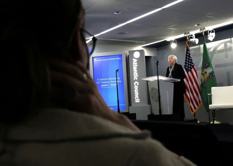 FILE PHOTO: U.S. Treasury Secretary Janet Yellen speaks at the Atlantic Council in Washington