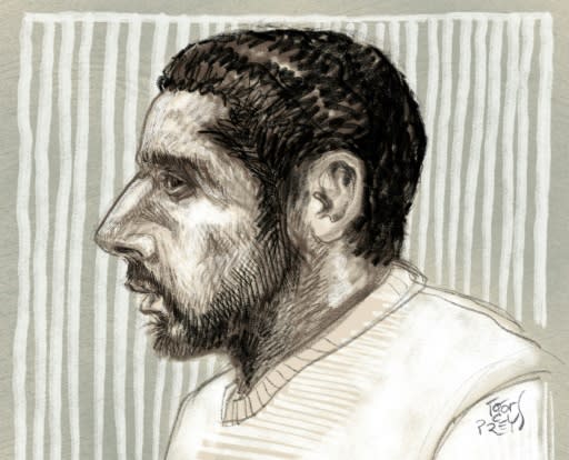 Prosecutors slammed the reticence to talk of Mehdi Nemmouche, depicted on February 5 in this court drawing by Igor Preys