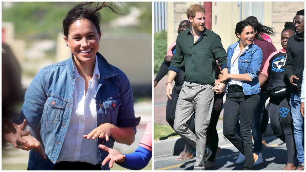 Meghan Markle has stepped out in a casual denim jacket on the royal tour's second day. Photo: Getty Images/AAP