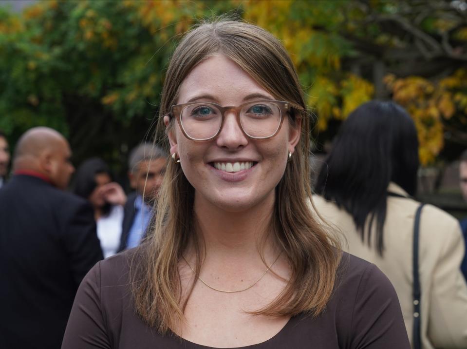 Kyla Buss, 19, a student from San Diego, California attends a political event to hear President Joe Biden speak on the campus of Sarah Lawrence College in Yonkers on Sunday, November 6, 2022.