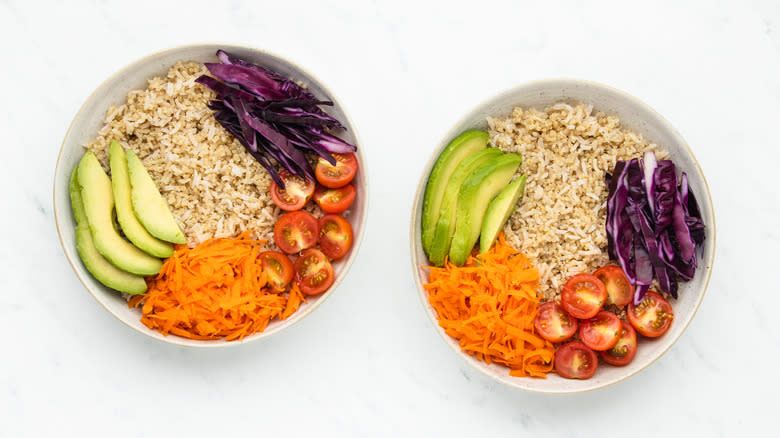 Two grains bowls with veg