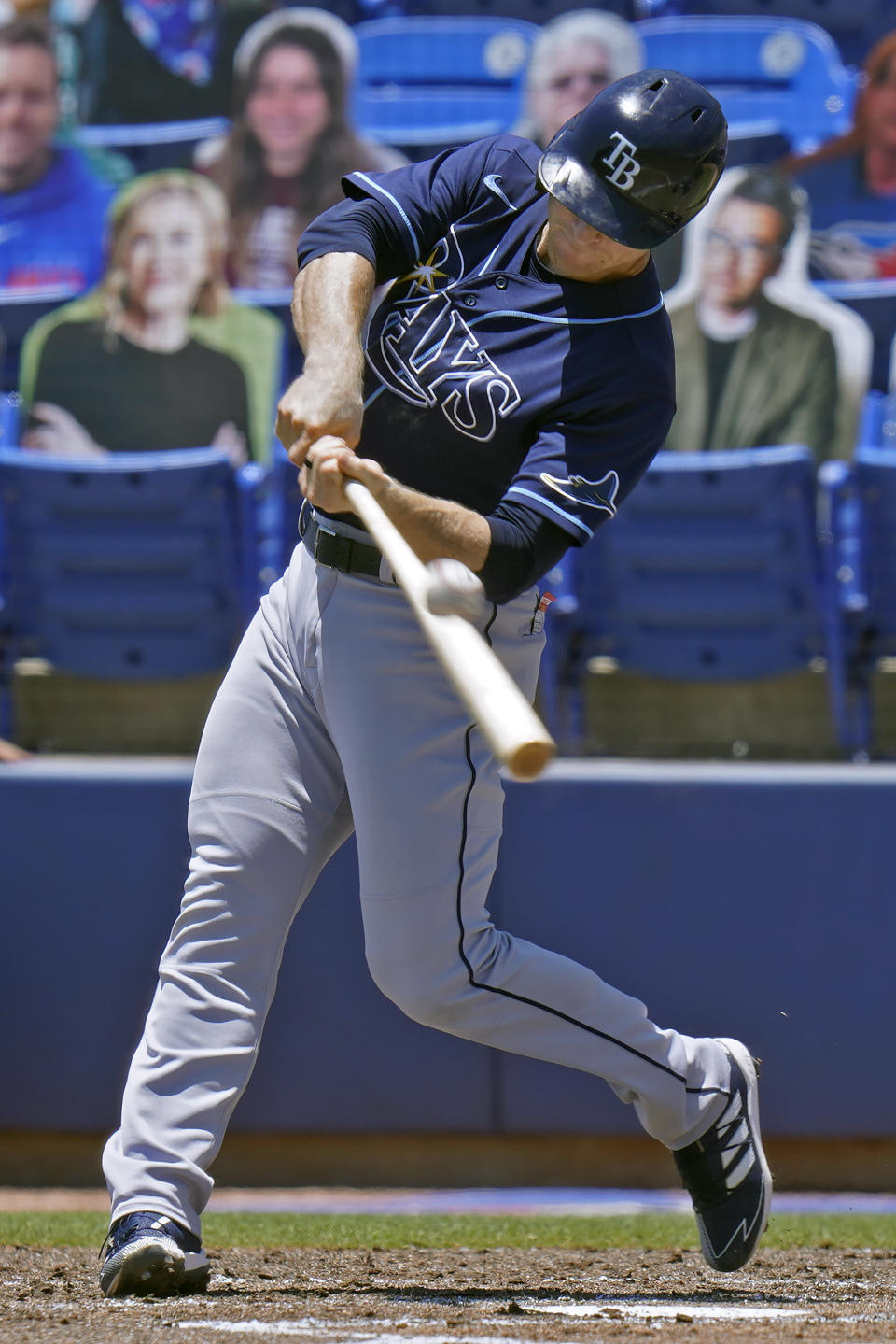 Tampa Bay Rays' Joey Wendle connects for a grand slam off Toronto Blue Jays starting pitcher Trent Thornton during the first inning of a baseball game Monday, May 24, 2021, in Dunedin, Fla. (AP Photo/Chris O'Meara)