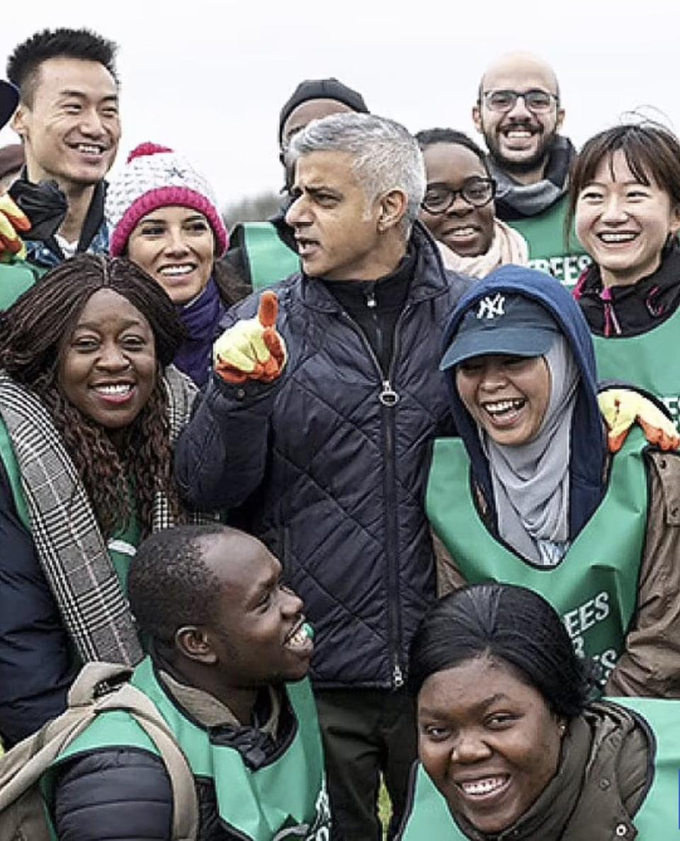 A photo of Sadiq Khan surrounded by volunteers from a range of ethnic backgrounds was given the green light