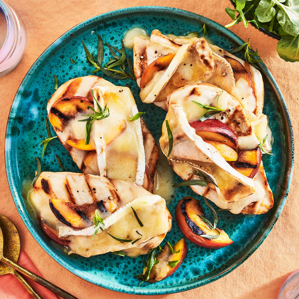 Grilled Peach & Brie Smothered Chicken