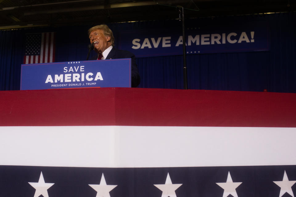 Former President Donald Trump speaks at a rally.