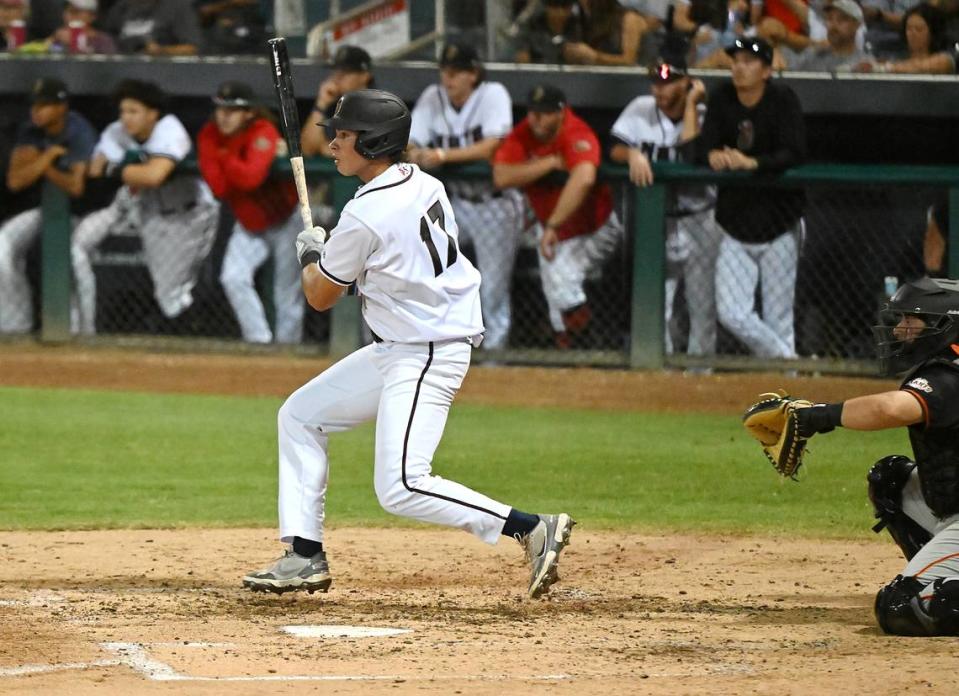 Mariners’ No. 29 draft pick, Jonny Farmelo made his professional debut, he went 2-for-6 with a triple and an RBI during game 1 of the California League playoff series with San Jose at John Thurman Field in Modesto, Calif., Tuesday, September 12, 2023.