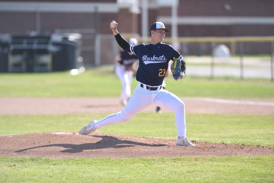 Algonac's Josh Kasner throws a pitch during a game against Armada on Monday.