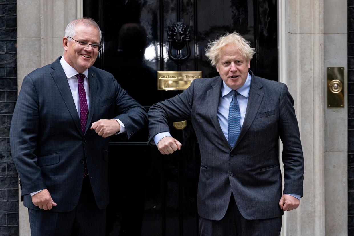 Boris Johnson welcomes Australian prime minister Scott Morrison to 10 Downing Street for talks on Monday (Getty Images)