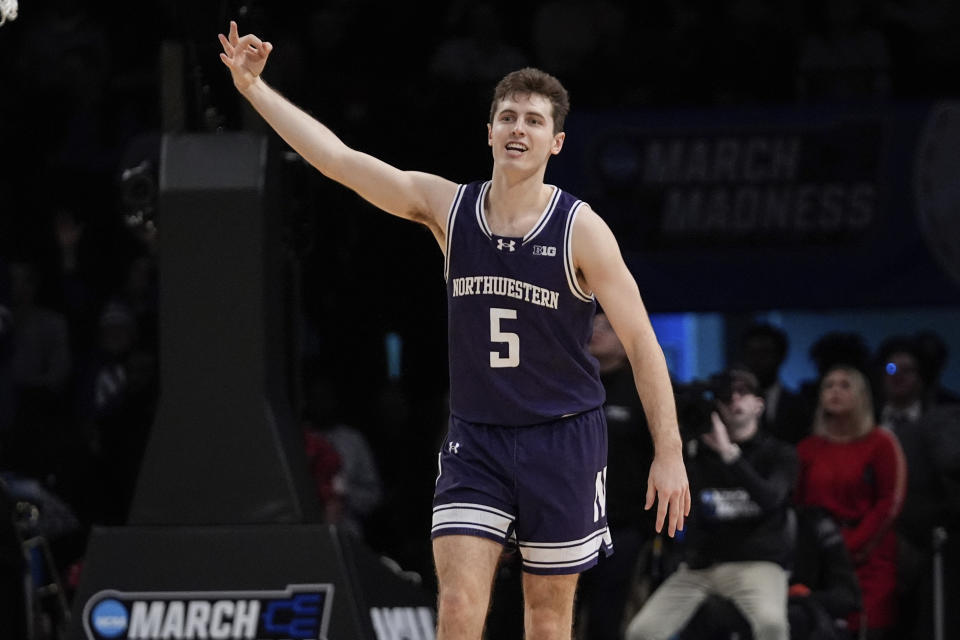Northwestern's Ryan Langborg scored 27 in the Wildcats' win over Florida Atlantic to begin March Madness. (AP Photo/Frank Franklin II)