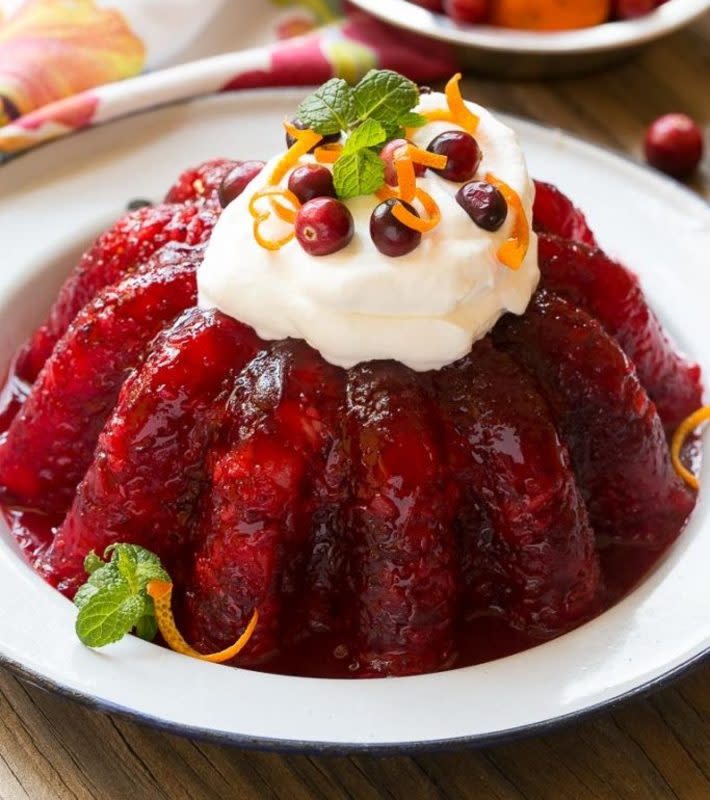 <p>Dinner at the Zoo</p><p>This festive Jello centerpiece combines raspberry gelatin with cranberry sauce, pineapple and orange zest for a delicious side dish or dessert that’s perfect for the holidays.</p><p><strong>Get the recipe: </strong><a href="https://www.dinneratthezoo.com/cranberry-pineapple-gelatin-mold/" rel="nofollow noopener" target="_blank" data-ylk="slk:Cranberry Jello Salad;elm:context_link;itc:0;sec:content-canvas" class="link "><strong>Cranberry Jello Salad</strong></a></p>