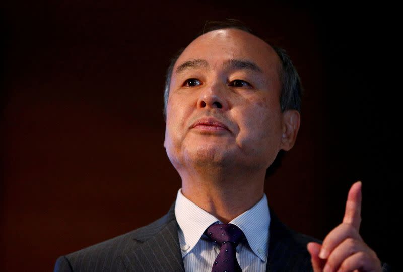 FILE PHOTO: SoftBank Group CEO Masayoshi Son speaks at a news conference in London