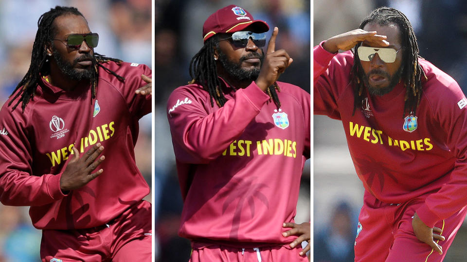Chris Gayle was all show in his bowling spell against England. Pic: Getty/AAP
