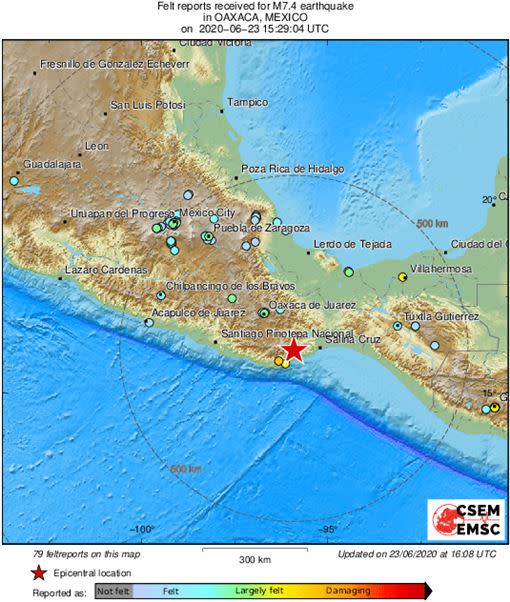 墨西哥南部瓦哈卡州沿海發生7.4規模強震（圖／翻攝自EMSC）