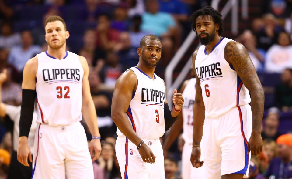 Chris Paul (3) with Blake Griffin (32) and DeAndre Jordan.