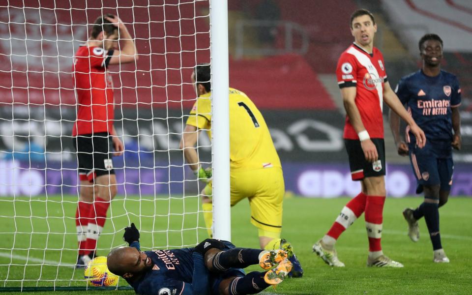  Alexandre Lacazette of Arsenal celebrates after scoring their team's third goal during the Premier League match between Southampton and Arsenal at St Mary's Stadium - Naomi Baker/Getty Images