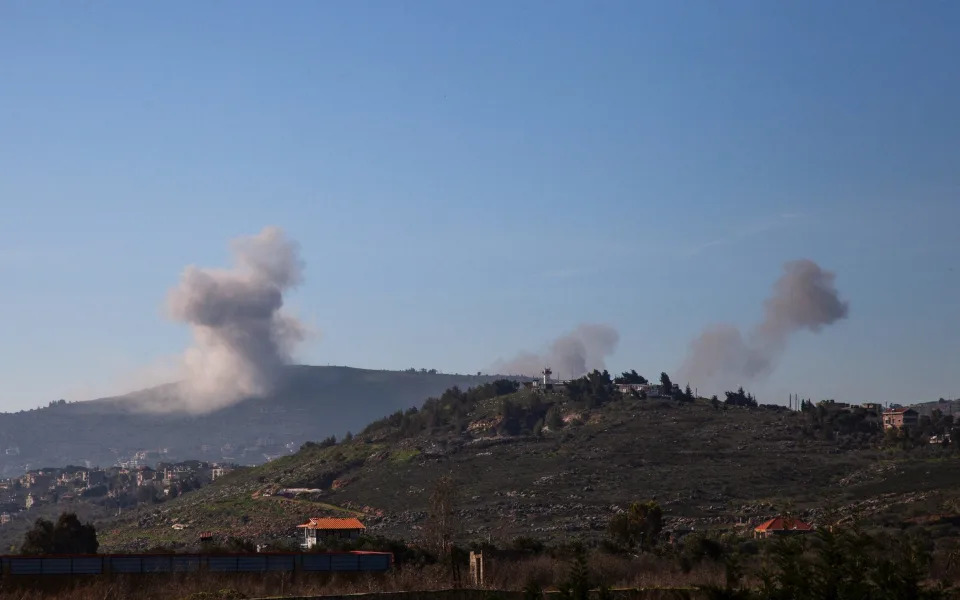 Smoke billows following Israeli strikes on the southern Lebanese village of Kfar Kila