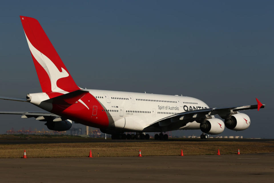 Pictured: Qantas A380 lands at Sydney airport. (Photo by Brendon Thorne/Getty Images)