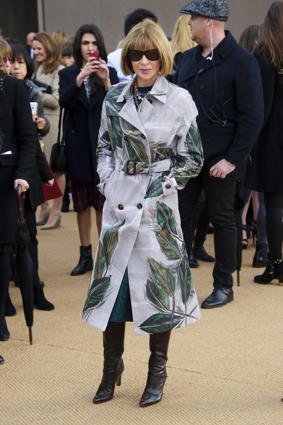 British editor-in-chief of Vogue Anna Wintour arrives for the Burberry Prorsum Womenswear collection during London Fashion Week Autumn / Winter 2014 in central London, Monday, Feb. 17, 2014. (Photo by Jonathan Short/Invision/AP)