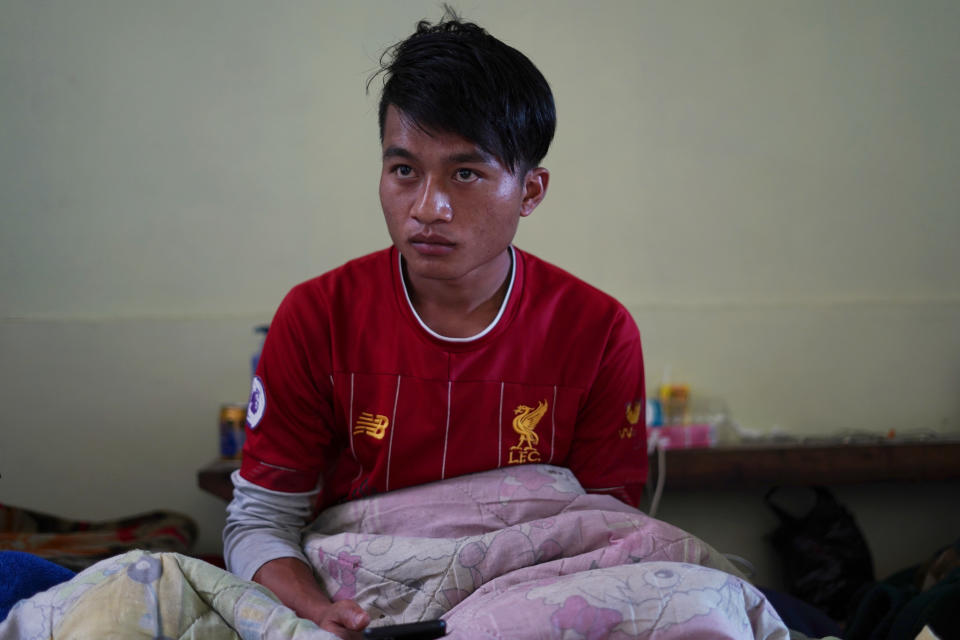 ValLal Sui, a 22-year-old former police officer, left Myanmar for India after joining the civil disobedience movement soon after the coup last February. (Bhat Burhan for NBC News)