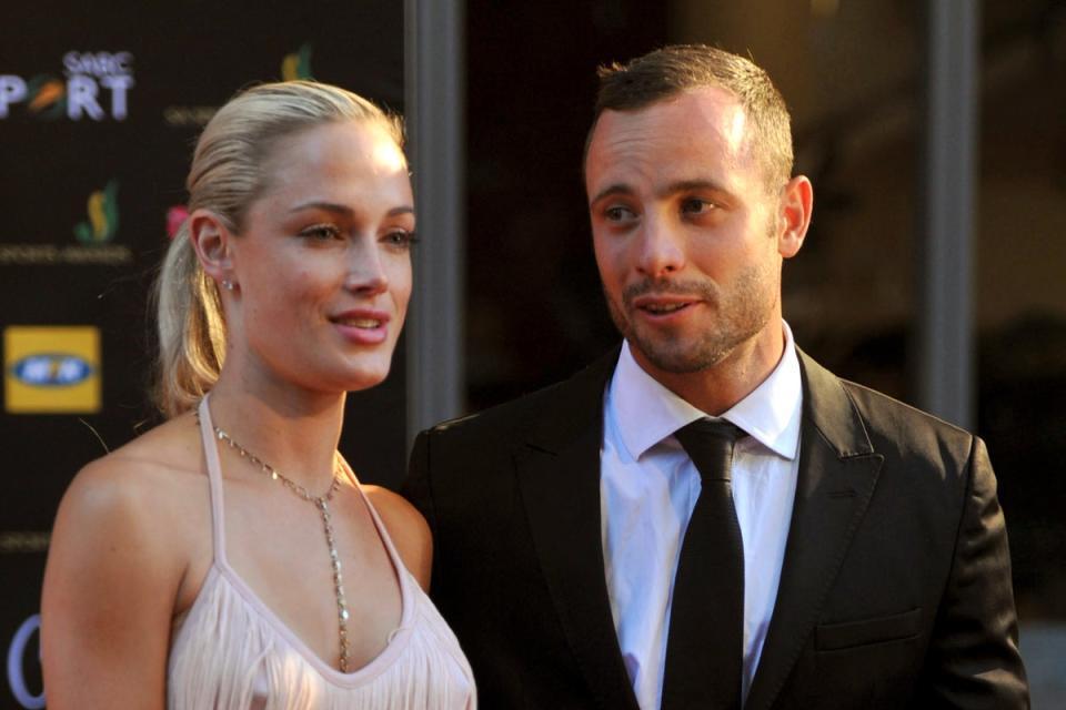 South African Olympic athlete Oscar Pistorius, right, and Reeva Steenkamp in 2012 (AP)