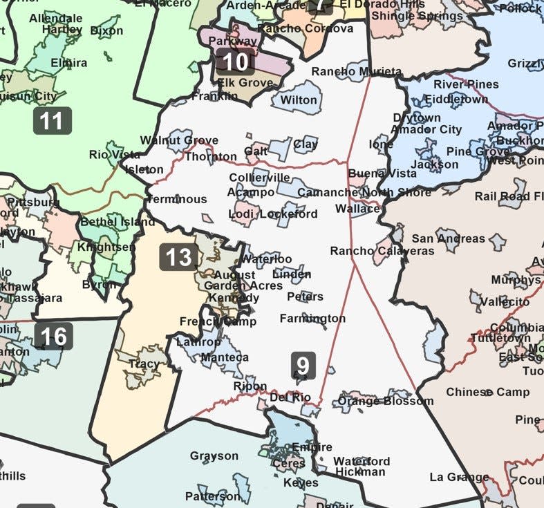 New boundaries of the CA Assembly districts representing San Joaquin County.