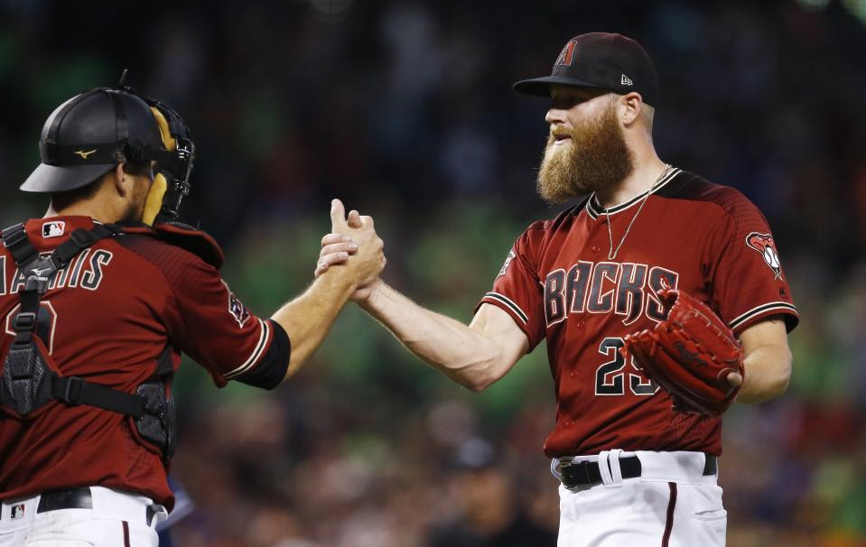 Archie Bradley got a couple packages of Dude Wipes after sharing a story about pooping his pants. (AP Photo)