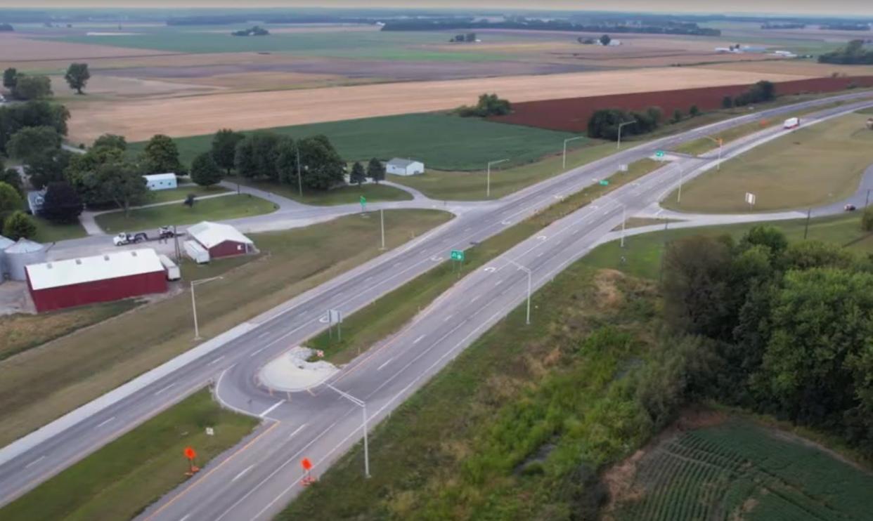 INDOT plans to install at Ind. 37 and Dillman Road a reduced conflict intersection such as the one shown here.