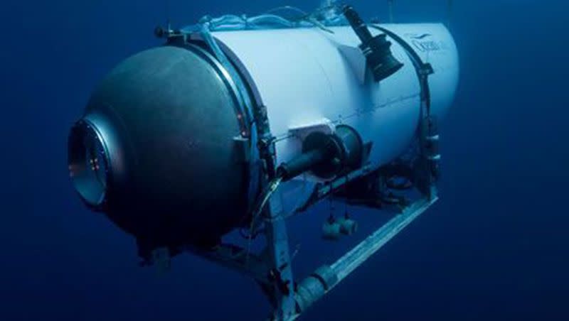 This undated image provided by OceanGate Expeditions in June 2021 shows the company’s Titan submersible. Rescuers are racing against time to find the missing submersible carrying five people, who were reported overdue Sunday night. 