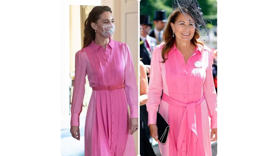 Kate Middleton wearing the same pink dress as her mother Carole