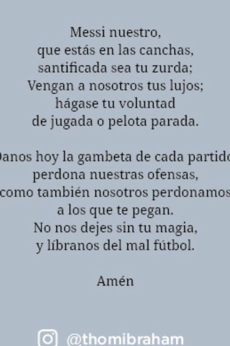 Messi nuestro, la oración que viene al dorso de la estampita de San Messi