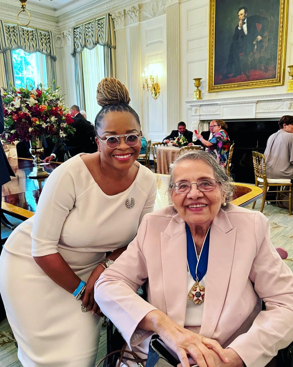 Crystal deGregory, left, and civil rights icon Diane Nash on July 7, 2022, at the White House during the Presidential Medal of Freedom ceremony. Nash was one of the honorees.