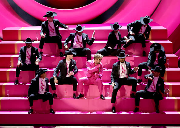 HOLLYWOOD, CALIFORNIA – MARCH 10: Ryan Gosling performs ‘I’m Just Ken’ from “Barbie” onstage during the 96th Annual Academy Awards at Dolby Theatre on March 10, 2024 in Hollywood, California. (Photo by Kevin Winter/Getty Images)