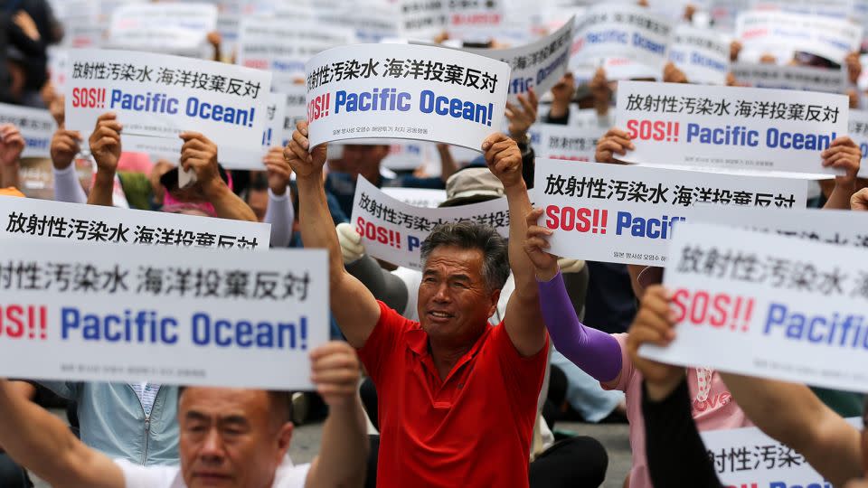 A rally in Seoul, South Korea, in opposition to Japan's plan to release wastewater on June 12, 2023.  - Wang Yiliang/Xinhua/Getty Images