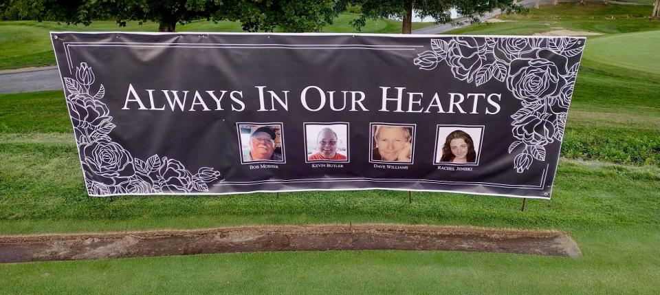 A banner honoring Rachel Jeniski and three former Heritage CC employees who died in the past year, Kevin Butler, Bob Mosher and Dave Williams was displayed at the Labor Day Four Ball at Heritage CC.