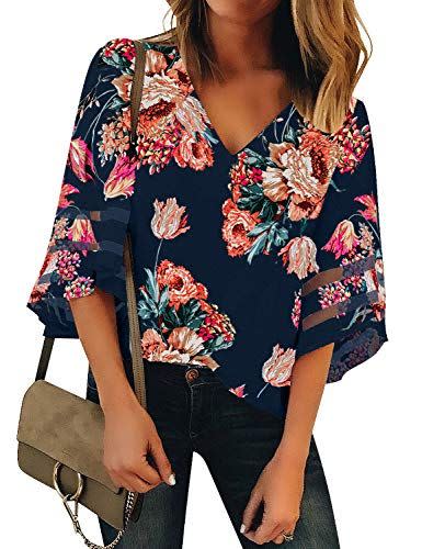 18) LookbookStore Women's Floral Printed Mesh Blouse