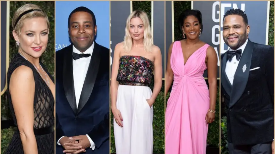 Presenters at the Golden Globes include Kate Hudson, Kenan Thompson, Margot Robbie, Tiffany Haddish and Anthony Anderson.