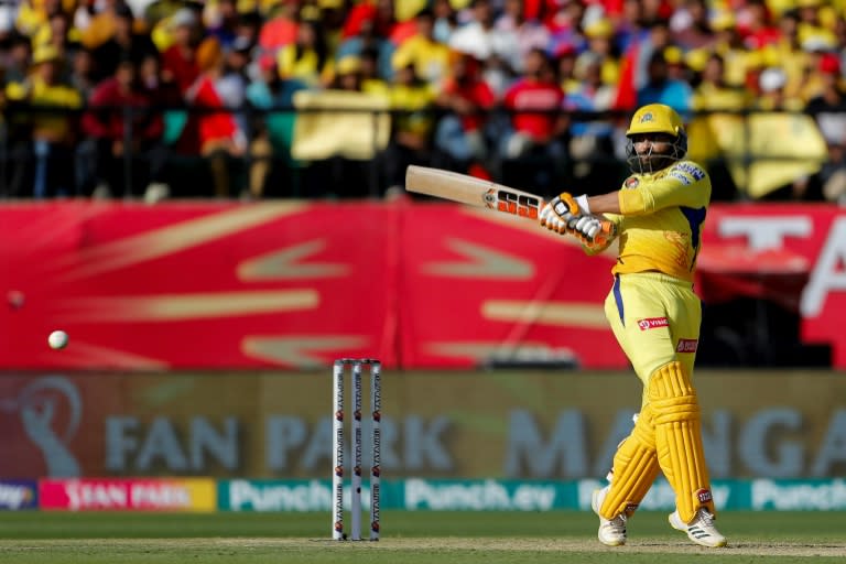 Ravindra Jadeja made 43 and took 3-20 for Chennai Super Kings in their 28-run win over Punjab Kings in the IPL (Surjeet Yadav)
